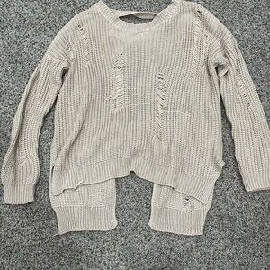 Distressed Knit Sweater in Cream